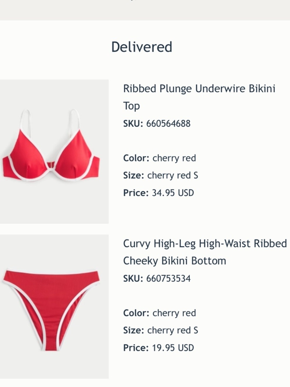 NWT Hollister Bikini Top And Bottom Ribbed Swimsuit Cherry Red Size Small